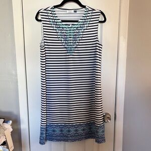 Cabana Life x Talbots White and Navy Striped Sleeveless Dress